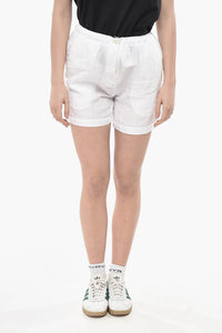 Shorts in Lino e Cotone con Elastico in Vita