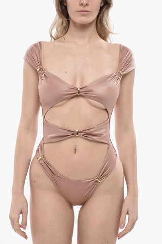 Costume da Bagno Intero Cut Out con Dettagli Dorati