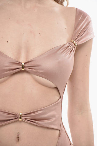 Costume da Bagno Intero Cut Out con Dettagli Dorati