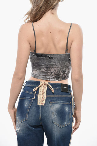 Gemustertes Cropped-Top T-HALSY mit Monogrammprägung