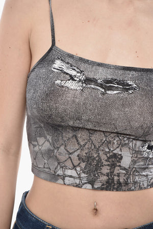 Gemustertes Cropped-Top T-HALSY mit Monogrammprägung