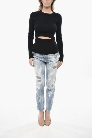 골지 라운드넥 탑 M-PERIS 컷아웃 디테일