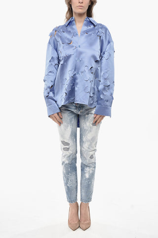 Satin Blouse DUCHESSE with Floral Cut-Out Motif