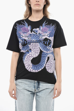 Rundhals-T-Shirt EASY FIT aus Baumwoll-Jersey mit japanischem Print