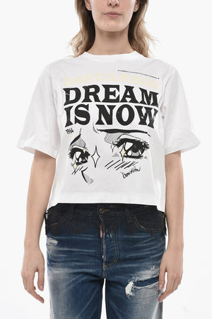 라운드 티셔츠 EASY FIT 프린트 레이스 밑단