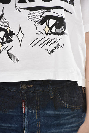 라운드 티셔츠 EASY FIT 프린트 레이스 밑단