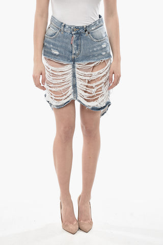 Gonna in Denim Distressed con Sottoveste Interna