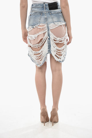 Gonna in Denim Distressed con Sottoveste Interna