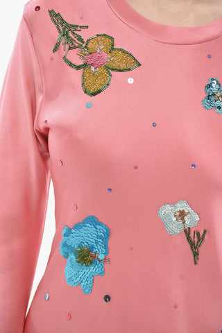 Satin Sheath Dress with Embroidery and Beads