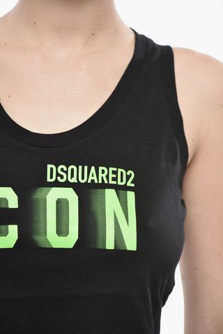 ICON Cropped Top Aus Baumwolle Uni Mit Neonfarbenem Logo