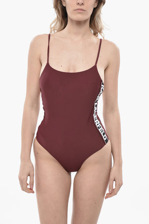 Einteiliger Badeanzug in Uni mit seitlichem Logostreifen