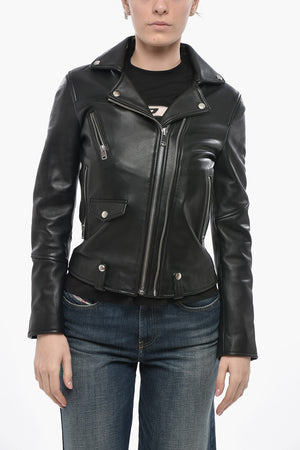 Leather Biker Jacket R-SINYA-A With Silver-Effect Buttons