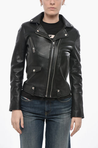 Leather Biker Jacket R-SINYA-A With Silver-Effect Buttons