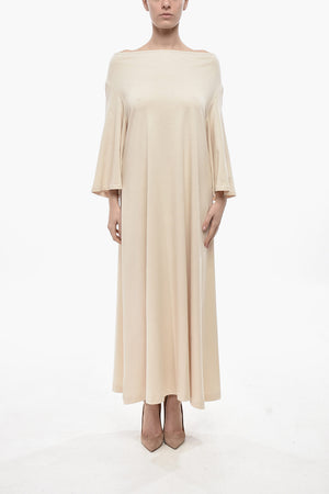 Organic Cotton Maxi Dress YALIA with Boat Neck and 3/4 Sleeves