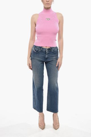 Ribbed High-Neck Top M-ONERVAX With Cut-Out Detail
