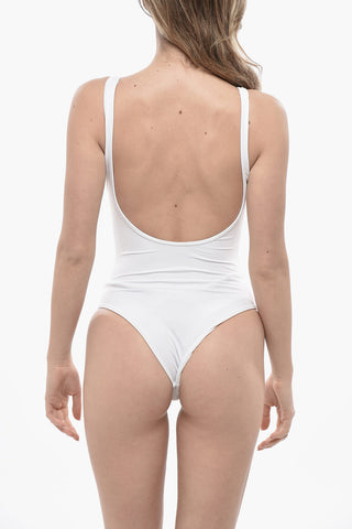 Solid-Color One-Piece Swimsuit with Printed Logo