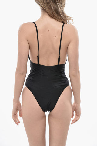 Solid One-Piece Swimsuit with Side Logo Band