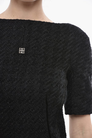 트위드 반소매 튜브 원피스, 앞면 로고