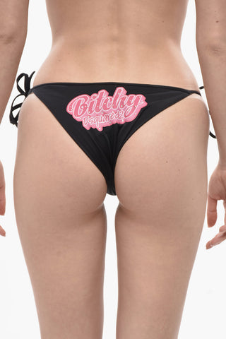 Tie-Side Bikini Briefs with Print Embellished with Rhinestones