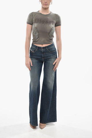 T-Shirt mit Rundhalsausschnitt T-UNCUT aus Baumwolle mit Ton-in-Ton-Logo-Stickerei