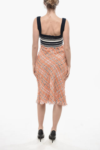 Midi Tweed Sheath Dress with Multi-Pattern