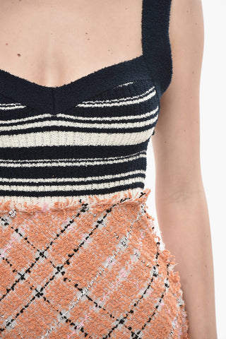 Midi Tweed Sheath Dress with Multi-Pattern