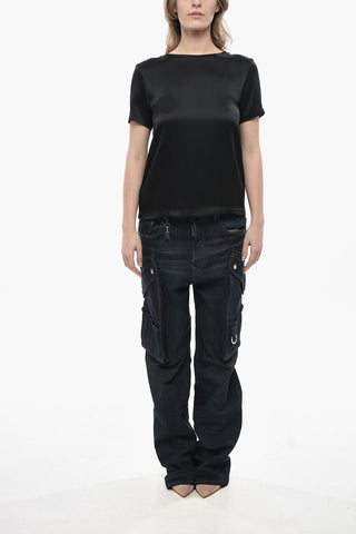 S T-Shirt Aus Satin Mit Rundhalsausschnitt Einfarbig