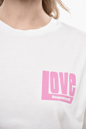 라운드넥 코튼 티셔츠 사이드 프린트