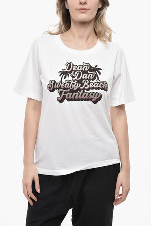 라운드넥 코튼 저지 티셔츠 EASY FIT, 글리터 프린트