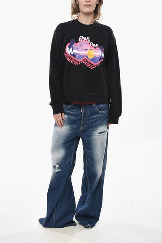 Felpa Girocollo COOL FIT in Cotone Garzato Stampata