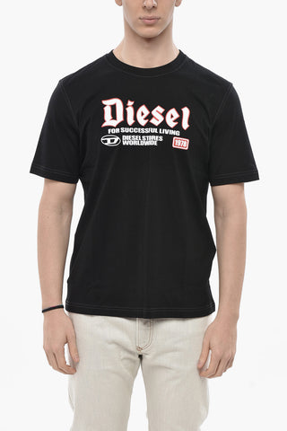 Plain Crew Neck T-Shirt T-ADJUST-K1 With Flocked Print