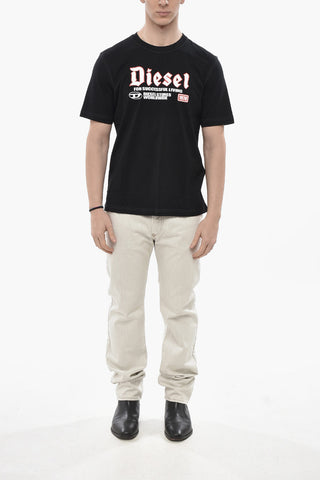 Plain Crew Neck T-Shirt T-ADJUST-K1 With Flocked Print