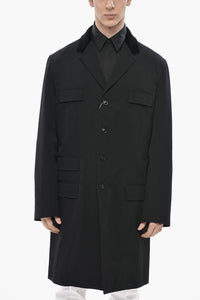 MM0 Cappotto in Misto Lana con Tasche ad Aletta Collo in Velour
