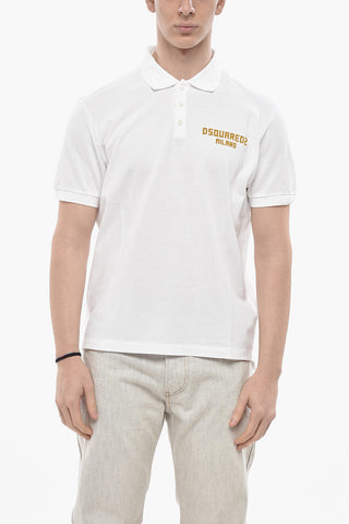 Polo Tennis Fit in Cotone Hopsack con Logo Floccato