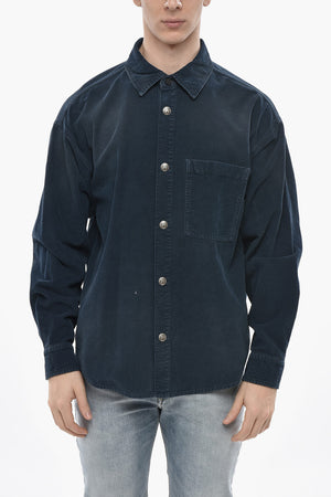 Overshirt aus geripptem Samt CURVED LOGO mit Brusttasche