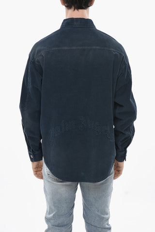 Overshirt aus geripptem Samt CURVED LOGO mit Brusttasche