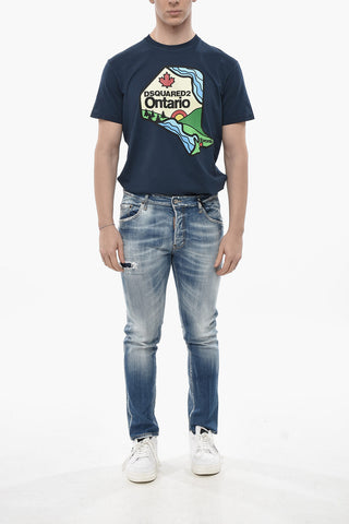 Stretch Denim Jeans SKATER with Embroidered Patch Vintage Effect 15cm