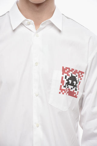 SHIRT Camicia in Popeline di Cotone con Inserti in Lana e Stampa a Contrasto