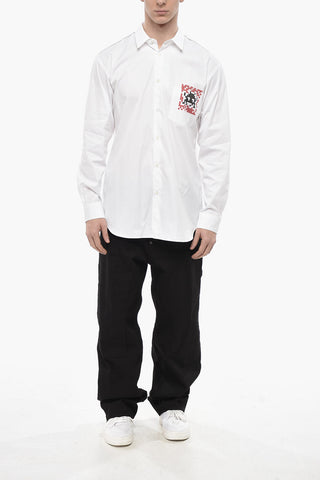 SHIRT Camicia in Popeline di Cotone con Inserti in Lana e Stampa a Contrasto