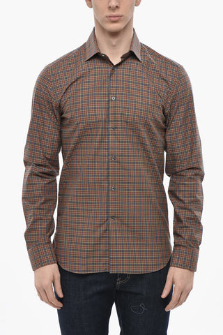ID Camicia Slim Fit Motivo Plaid con Collo Francese