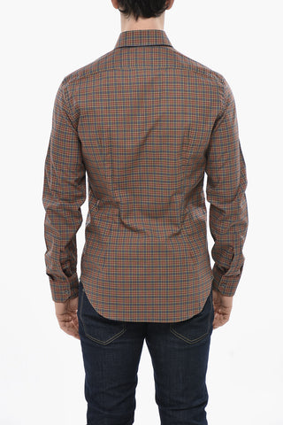ID Camicia Slim Fit Motivo Plaid con Collo Francese