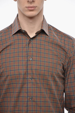 ID Camicia Slim Fit Motivo Plaid con Collo Francese