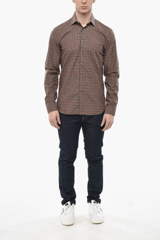 ID Camicia Slim Fit Motivo Plaid con Collo Francese