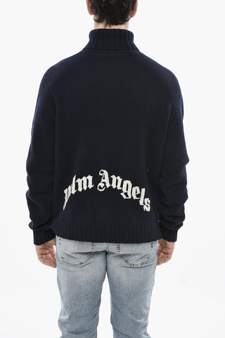 Rollkragenpullover CURVED LOGO aus Wollmischung