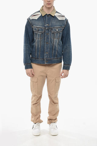 MM0 Jeansjacke im Distressed-Look mit Tartan-Wollfutter