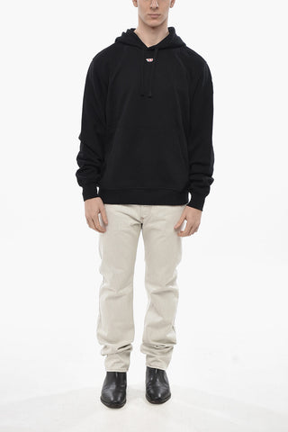 Felpa Hoodie S-GINN in Cotone Garzato a Tinta Unita