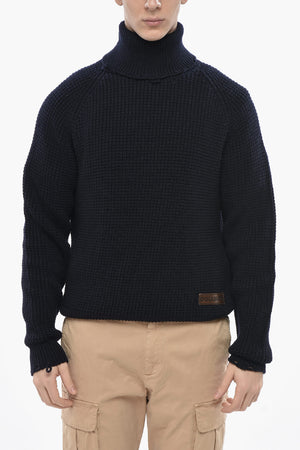 Wool Turtleneck Pullover with Distressed Edges