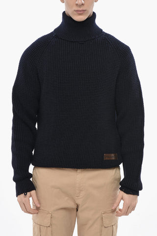 Wool Turtleneck Pullover with Distressed Edges