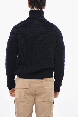 Wool Turtleneck Pullover with Distressed Edges