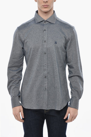 ID Hopsack-Baumwollhemd Mit Französischem Kragen